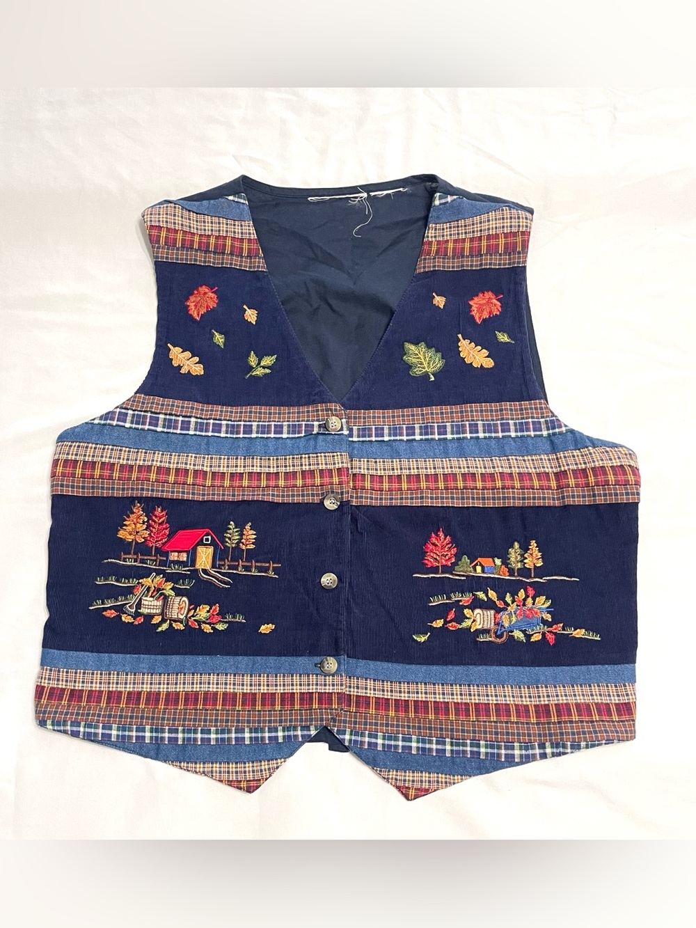 Vintage Grandma Fall Embroidered Hand Sewn Vest Women’s Large